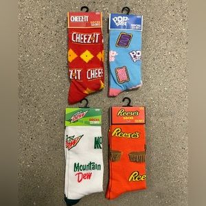 4 pair NWT food brand men’s socks pop tarts, mtn dew, chews-itz, reeces, s: 6-12